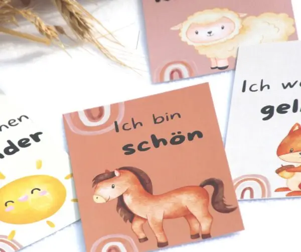 Affirmationskarte mit Pferd für Kinder