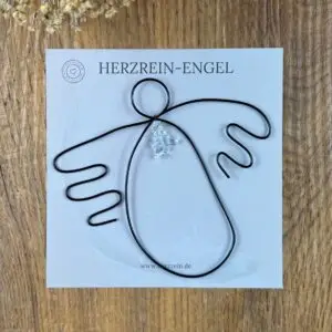 Drahtengel mit Bergkristall auf Herzrein-Karte – handgefertigter Schutzengel als liebevolle Geschenkidee