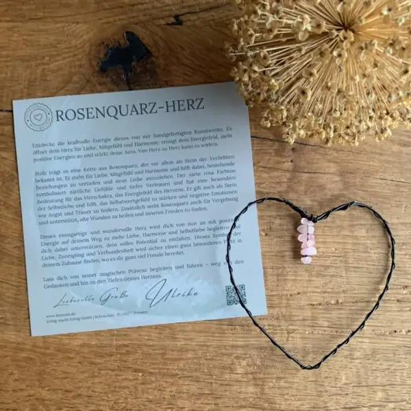 Herz aus Draht mit Rosenquarz Geschenkidee