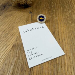 Herzreinkarte Buen Camino Pilger im Visitenkartenformat mit Pilger Pin