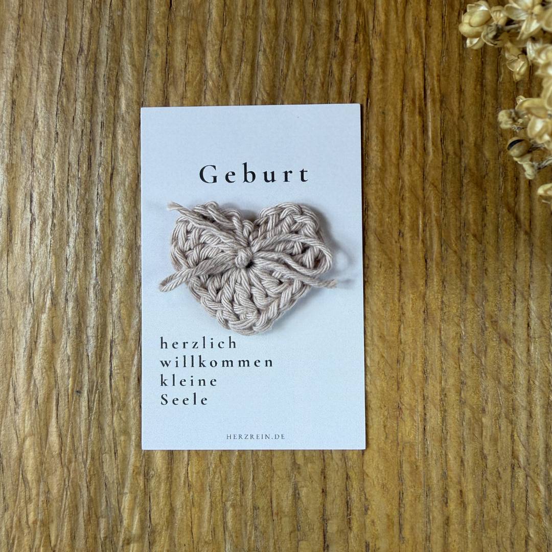 Herzreinkarte Geburt Willkommen kleine Seele mit Taschenherz als Geschenk zur Geburt