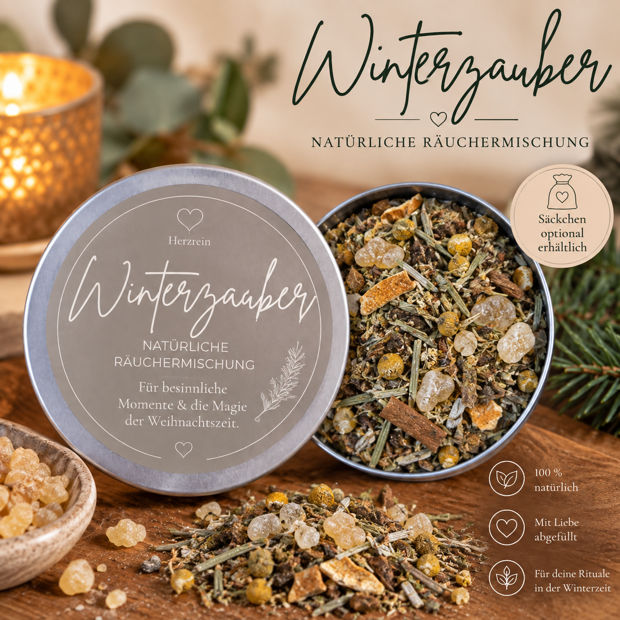 Räuchermischung Winterzauber mit ausgewählten Kräutern und Harzen