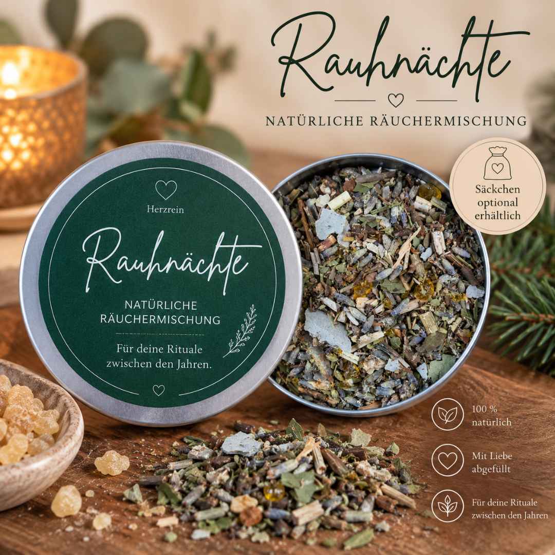 Rauhnächte Räuchermischung in der Metalldose mit Kräutern und Harzen