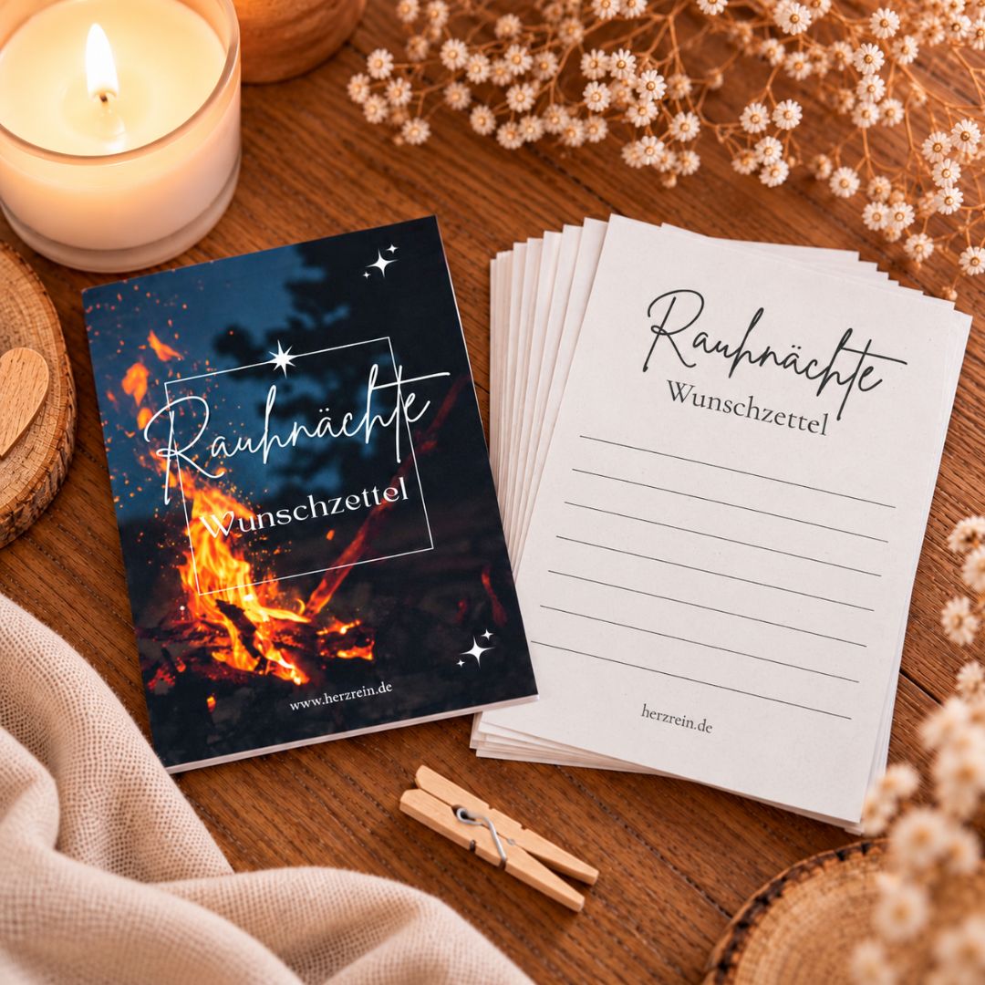 Rauhnächte Wunschzettel mit gestaltetem Deckblatt für das 13-Wünsche-Ritual